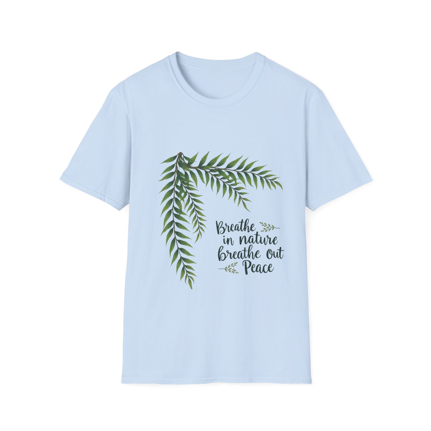 Breathe in Nature Unisex Softstyle T-Shirt - Peaceful Green Leaf Design