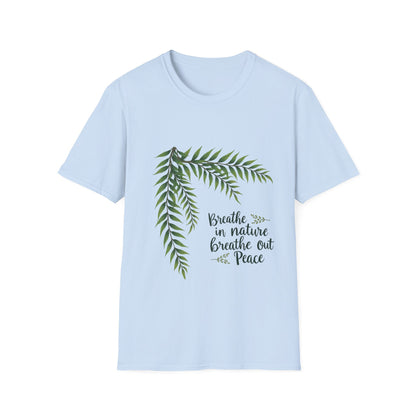 Breathe in Nature Unisex Softstyle T-Shirt - Peaceful Green Leaf Design