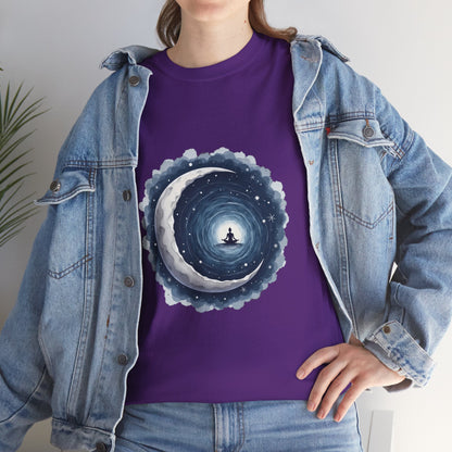 Celestial Moon Unisex Heavy Cotton Tee - Cosmic Graphic Shirt, Casualwear, Gift for Stargazers, Astronomy Enthusiasts, Unique Tee