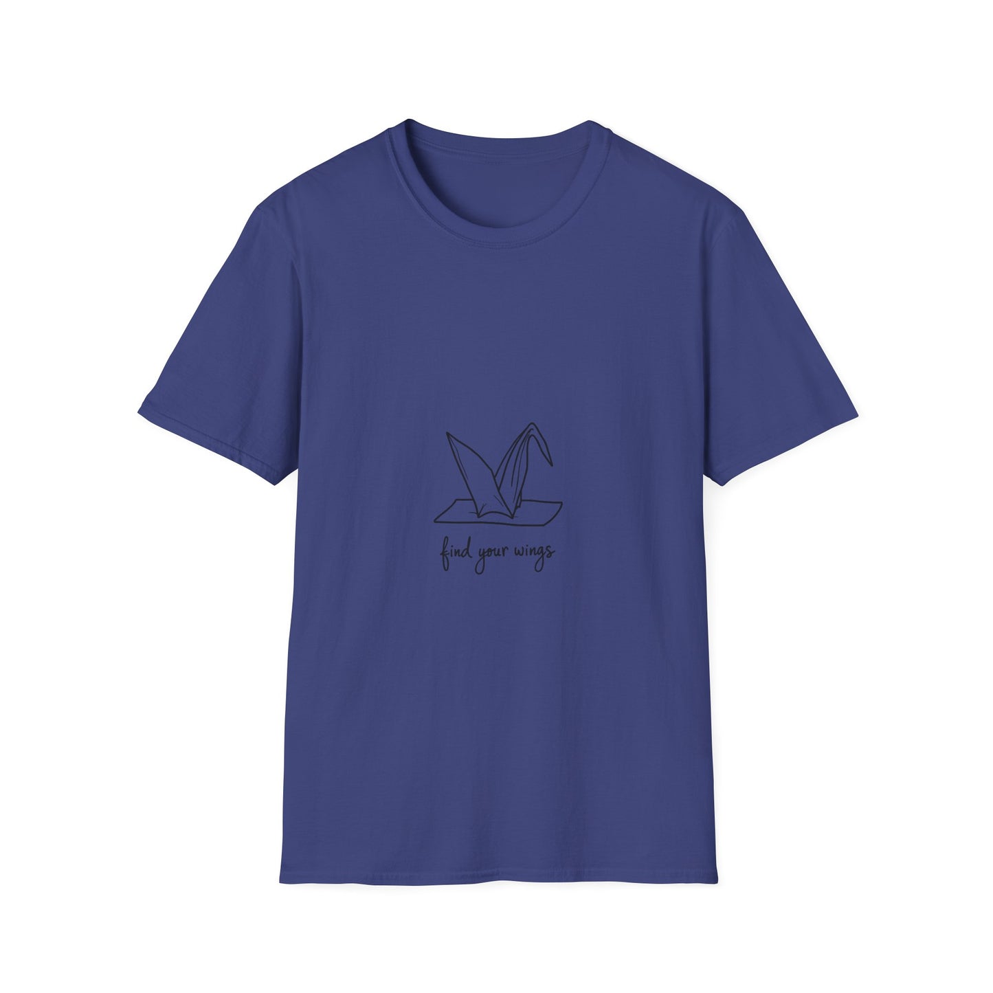 Inspirational Origami Crane T-Shirt, Find Your Wings Quote Tee, Unisex Softstyle Shirt, Gift for Her, Motivation Apparel, Casual Wear