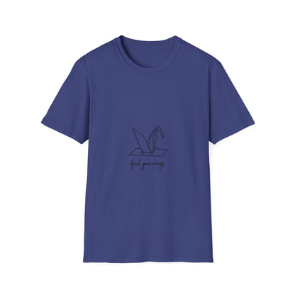 Inspirational Origami Crane T-Shirt, Find Your Wings Quote Tee, Unisex Softstyle Shirt, Gift for Her, Motivation Apparel, Casual Wear