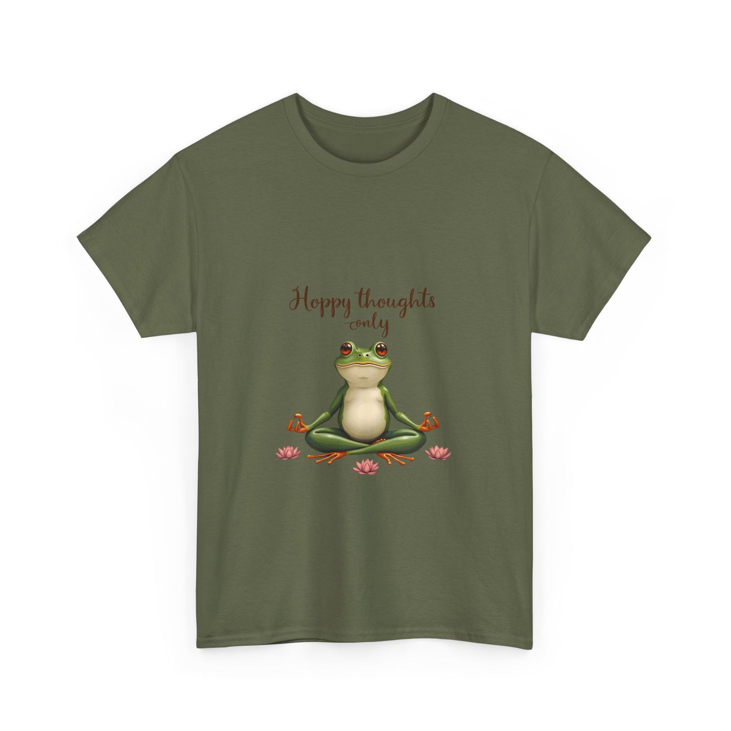 Happy Thoughts Frog Unisex Heavy Cotton Tee, Cute Animal Shirt, Meditation Apparel, Positive Vibes Tee, Gift for Yogis, Relaxed Style Tee