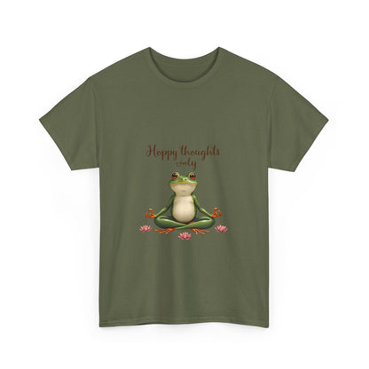 Happy Thoughts Frog Unisex Heavy Cotton Tee, Cute Animal Shirt, Meditation Apparel, Positive Vibes Tee, Gift for Yogis, Relaxed Style Tee