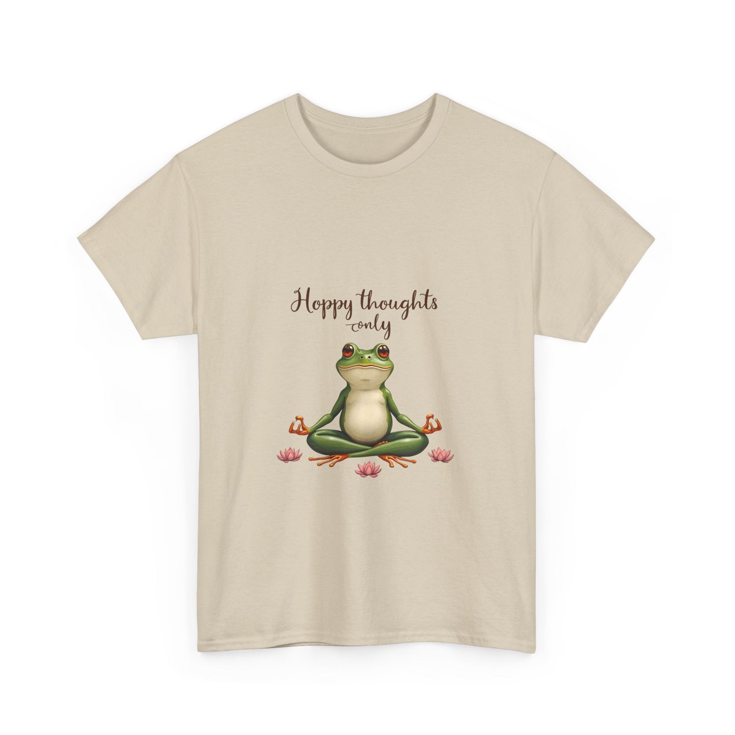 Happy Thoughts Frog Unisex Heavy Cotton Tee, Cute Animal Shirt, Meditation Apparel, Positive Vibes Tee, Gift for Yogis, Relaxed Style Tee