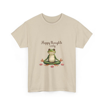 Happy Thoughts Frog Unisex Heavy Cotton Tee, Cute Animal Shirt, Meditation Apparel, Positive Vibes Tee, Gift for Yogis, Relaxed Style Tee