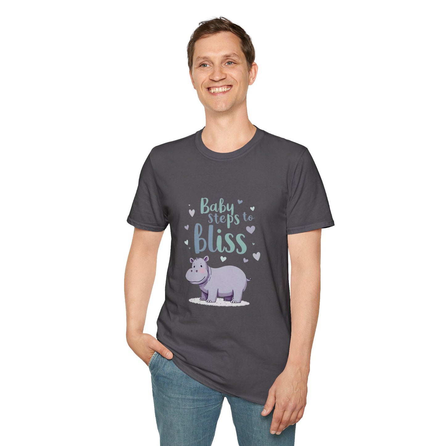 Baby Steps to Bliss Hippo T-Shirt, Cute Animal Tee, Gift for Kids, Fun Family Outing Shirt, Casual Everyday Wear