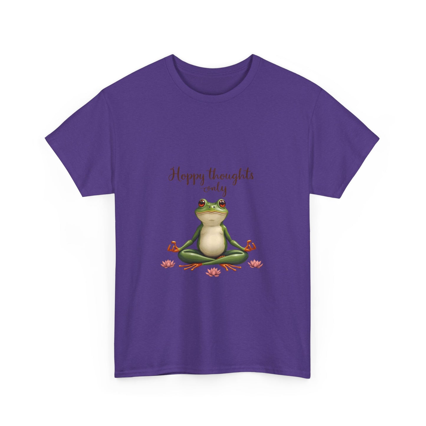 Happy Thoughts Frog Unisex Heavy Cotton Tee, Cute Animal Shirt, Meditation Apparel, Positive Vibes Tee, Gift for Yogis, Relaxed Style Tee