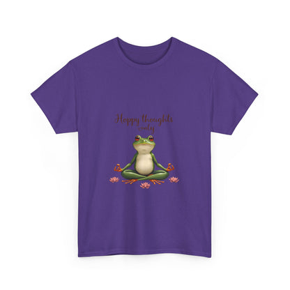 Happy Thoughts Frog Unisex Heavy Cotton Tee, Cute Animal Shirt, Meditation Apparel, Positive Vibes Tee, Gift for Yogis, Relaxed Style Tee