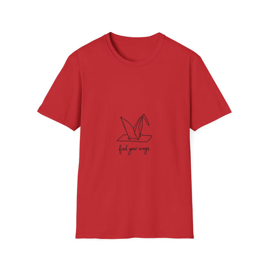 Inspirational Origami Crane T-Shirt, Find Your Wings Quote Tee, Unisex Softstyle Shirt, Gift for Her, Motivation Apparel, Casual Wear