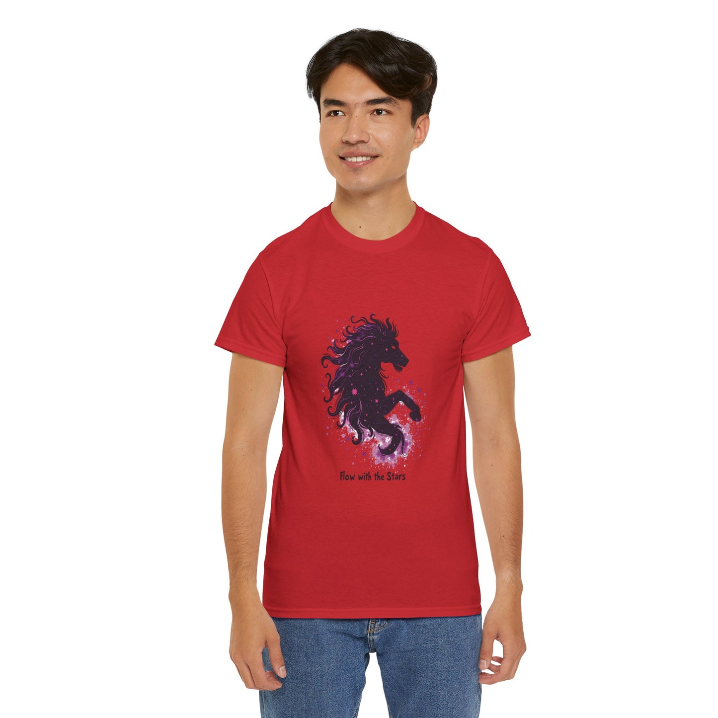 Flow with the Stars Unisex Heavy Cotton Tee - Celestial Horse Design